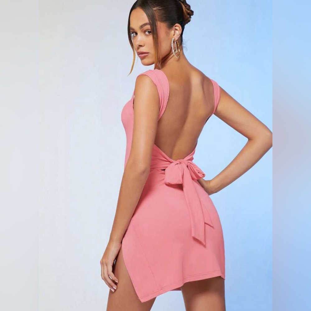 Brand New With Tag Pink Open-Back Tie Bow Mini Dress